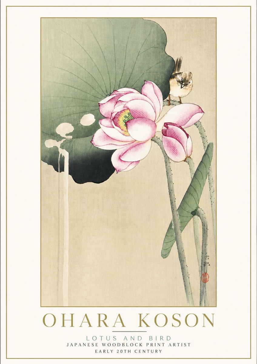 Ohara Koson Lotus and Bird No5 - Póster