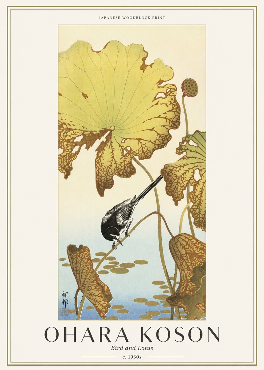Ohara Koson Bird and Lotus No1 - Póster