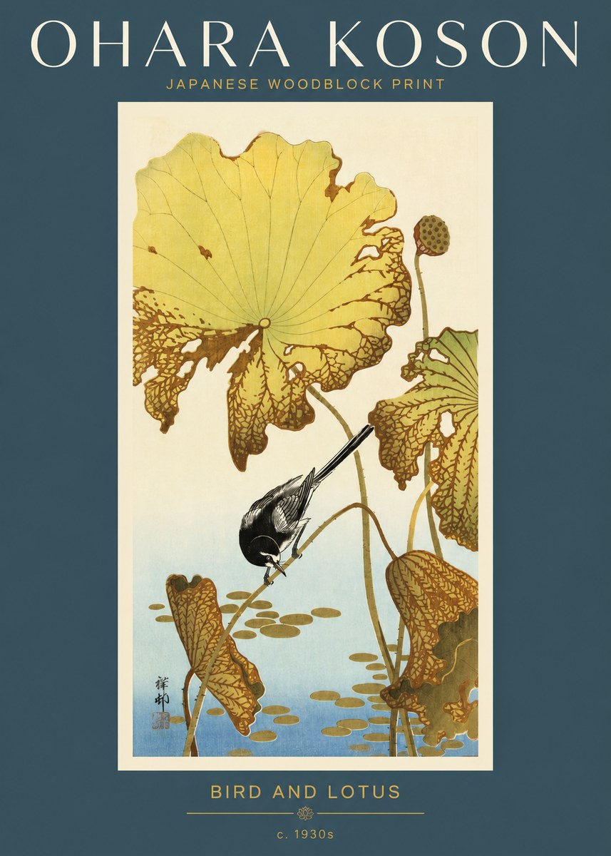 Ohara Koson Bird and Lotus No2 - Póster