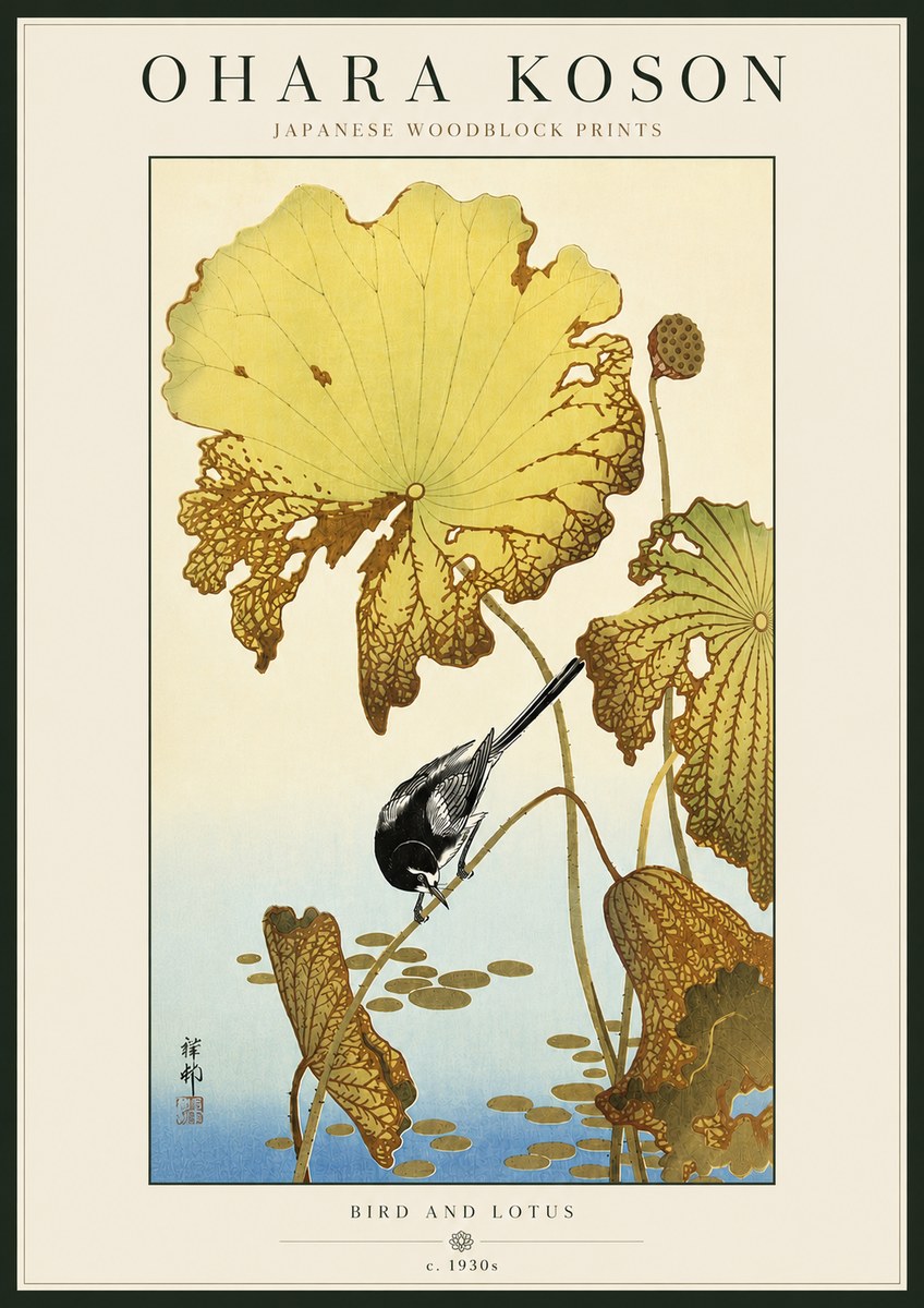 Ohara Koson Bird and Lotus No5 - Póster