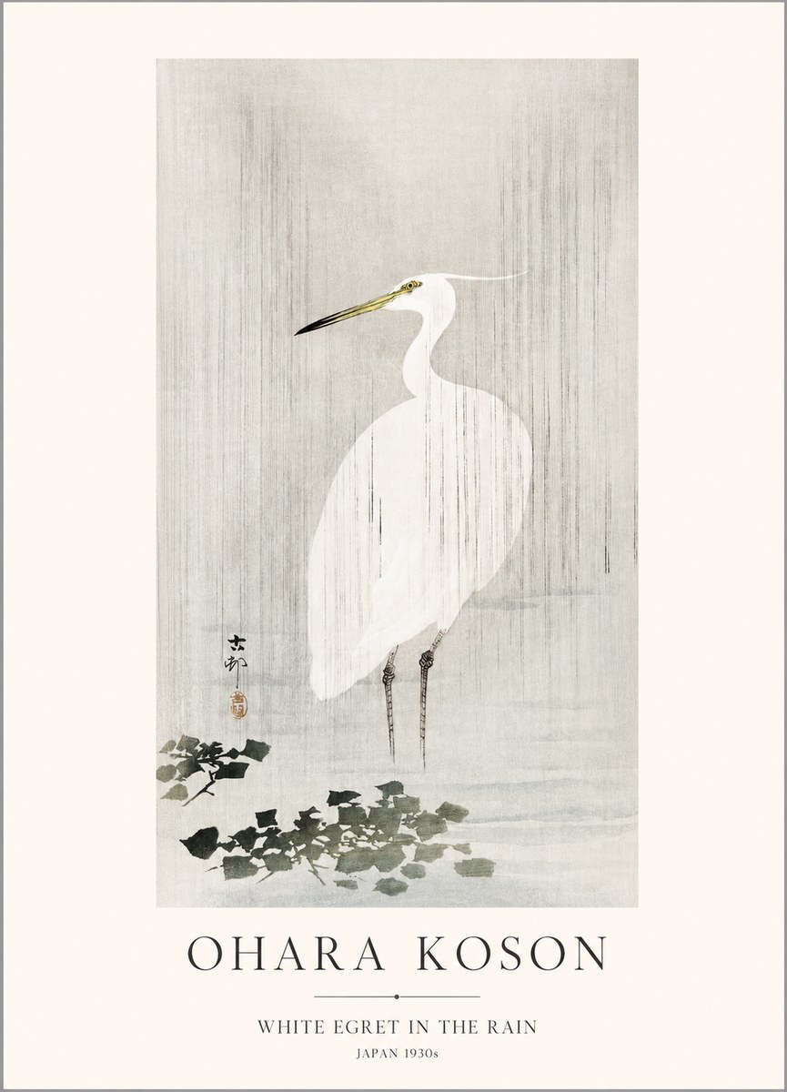 Ohara Koson White Egret in the Rain No1 - Póster