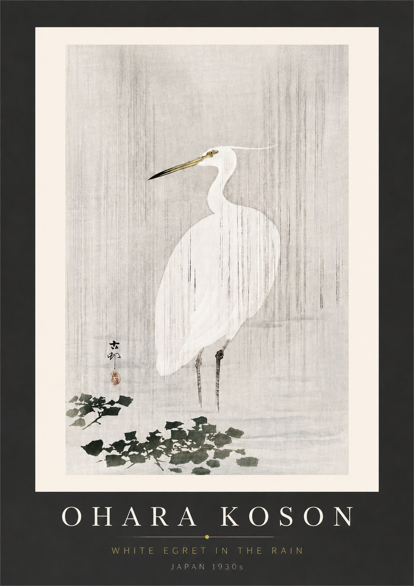 Ohara Koson White Egret in the Rain No6 - Póster