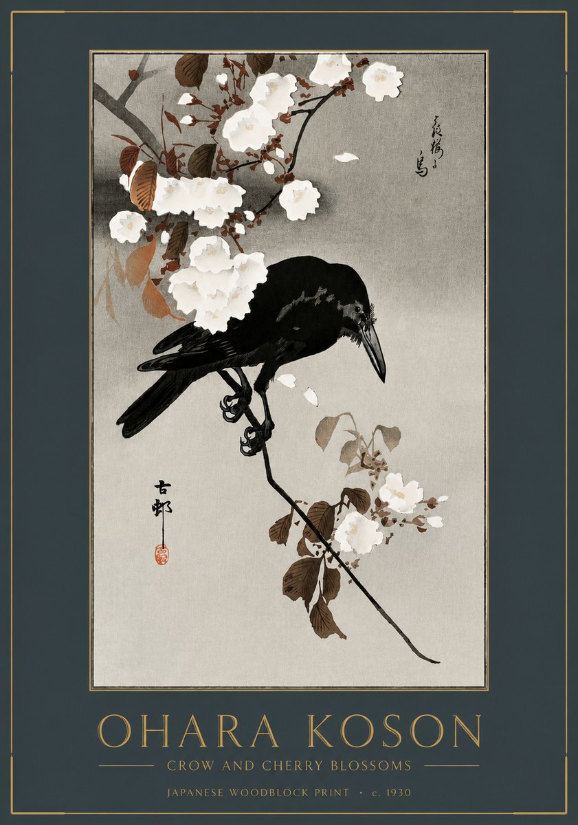 Ohara Koson Crow and Cherry Blossoms No2 - Póster