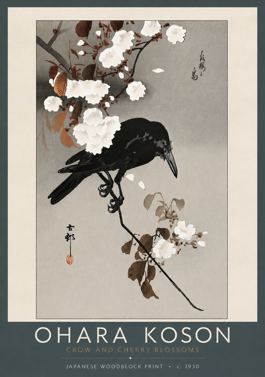 Ohara Koson Crow and Cherry Blossoms No5 - Póster