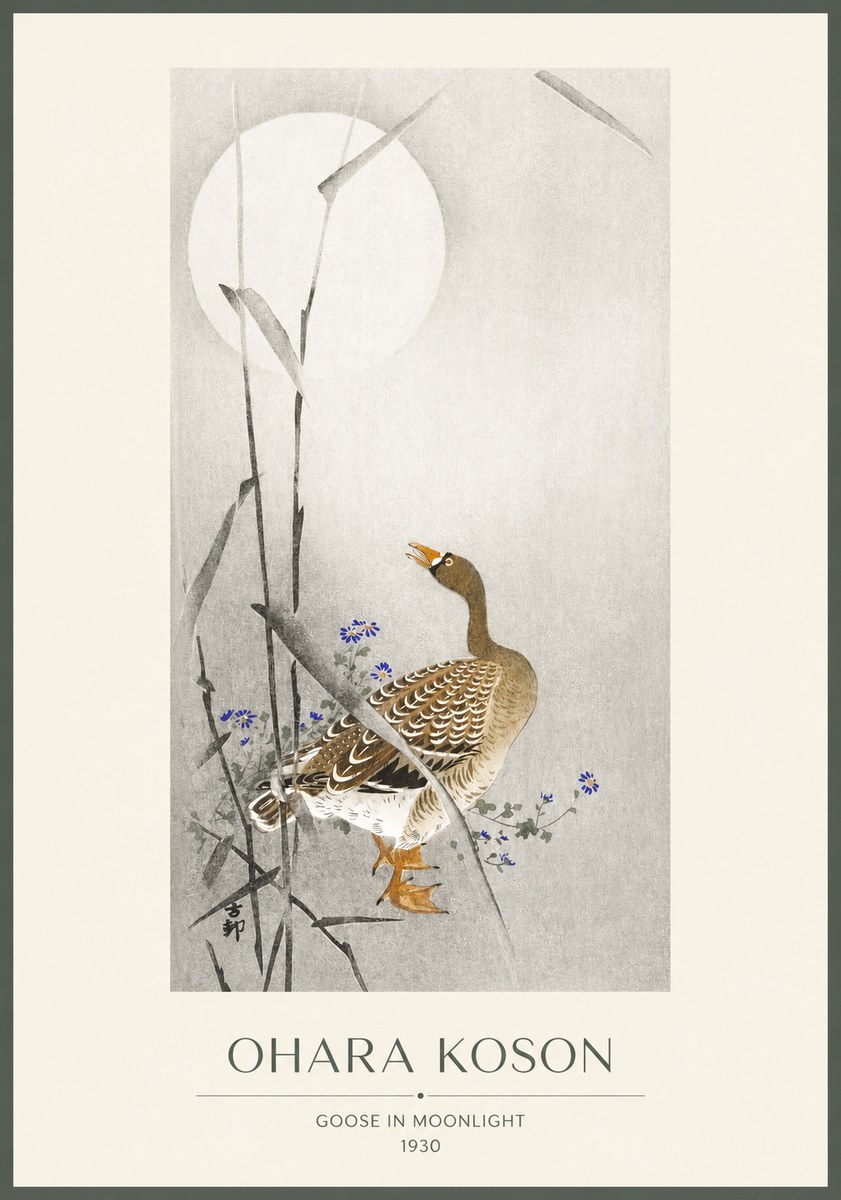 Ohara Koson Goose in Moonlight No1 - Póster