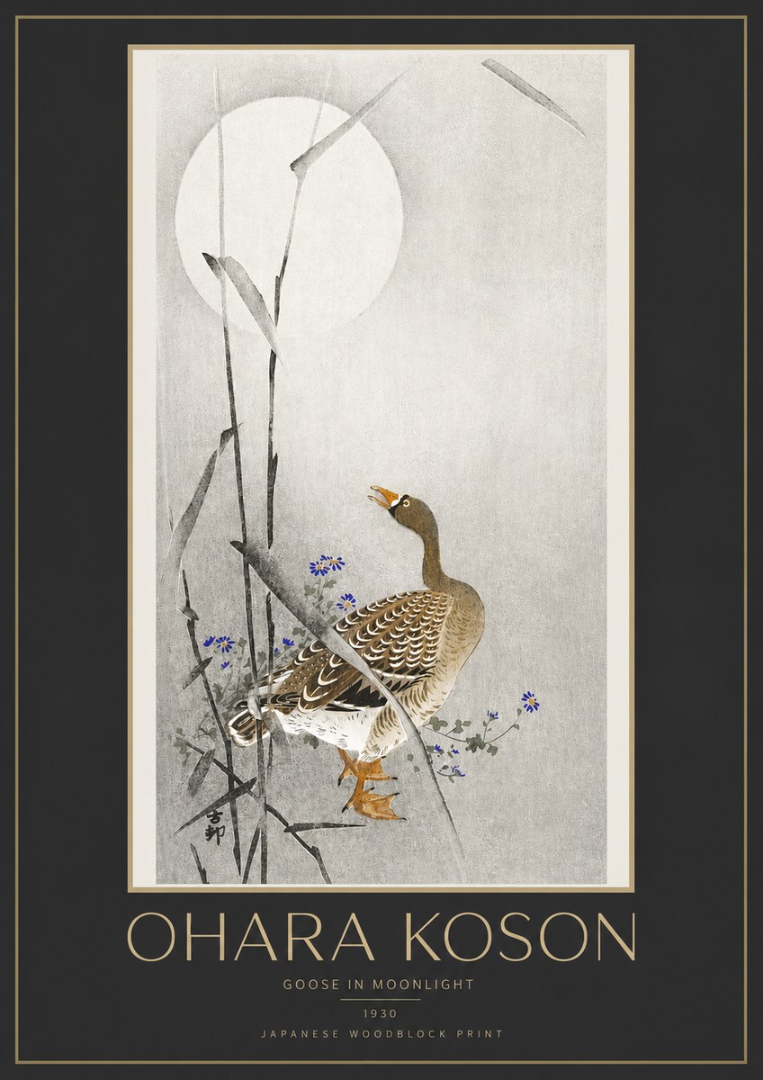 Ohara Koson Goose in Moonlight No3 - Póster