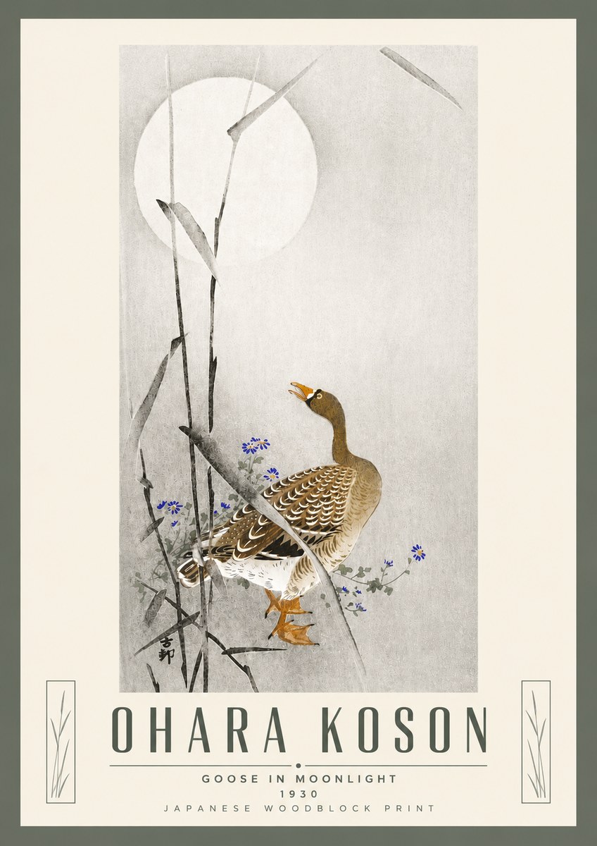 Ohara Koson Goose in Moonlight No5 - Póster