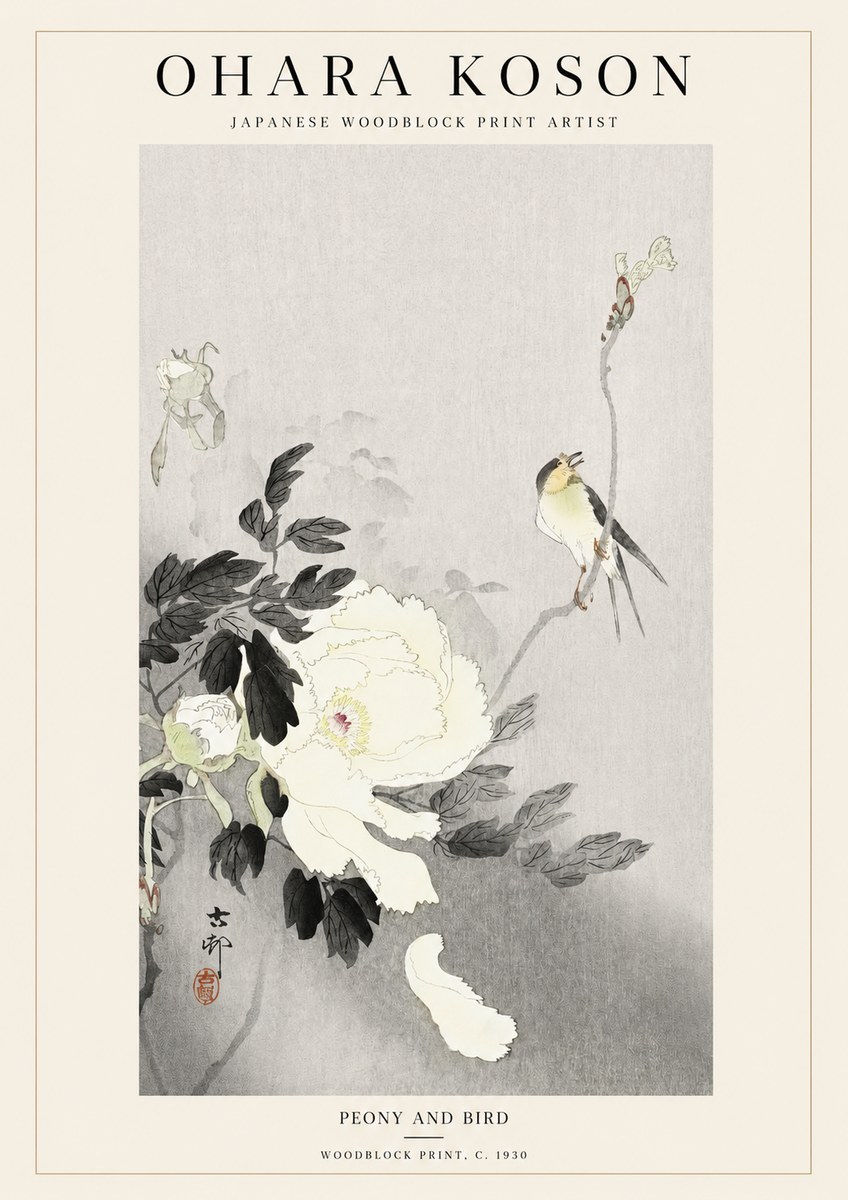Ohara Koson Peony and Bird No1 - Póster