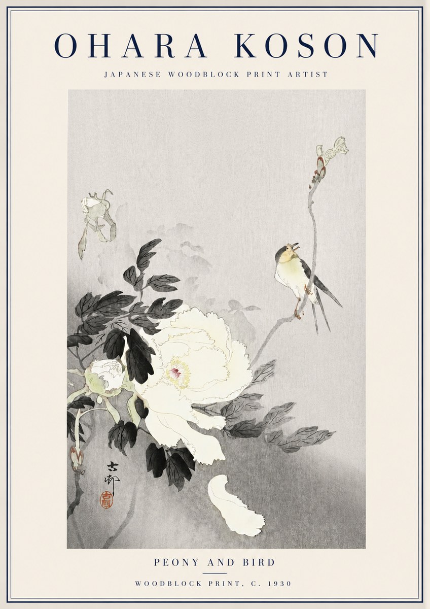 Ohara Koson Peony and Bird No3 - Póster