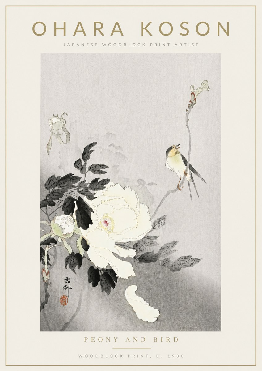 Ohara Koson Peony and Bird No4 - Póster