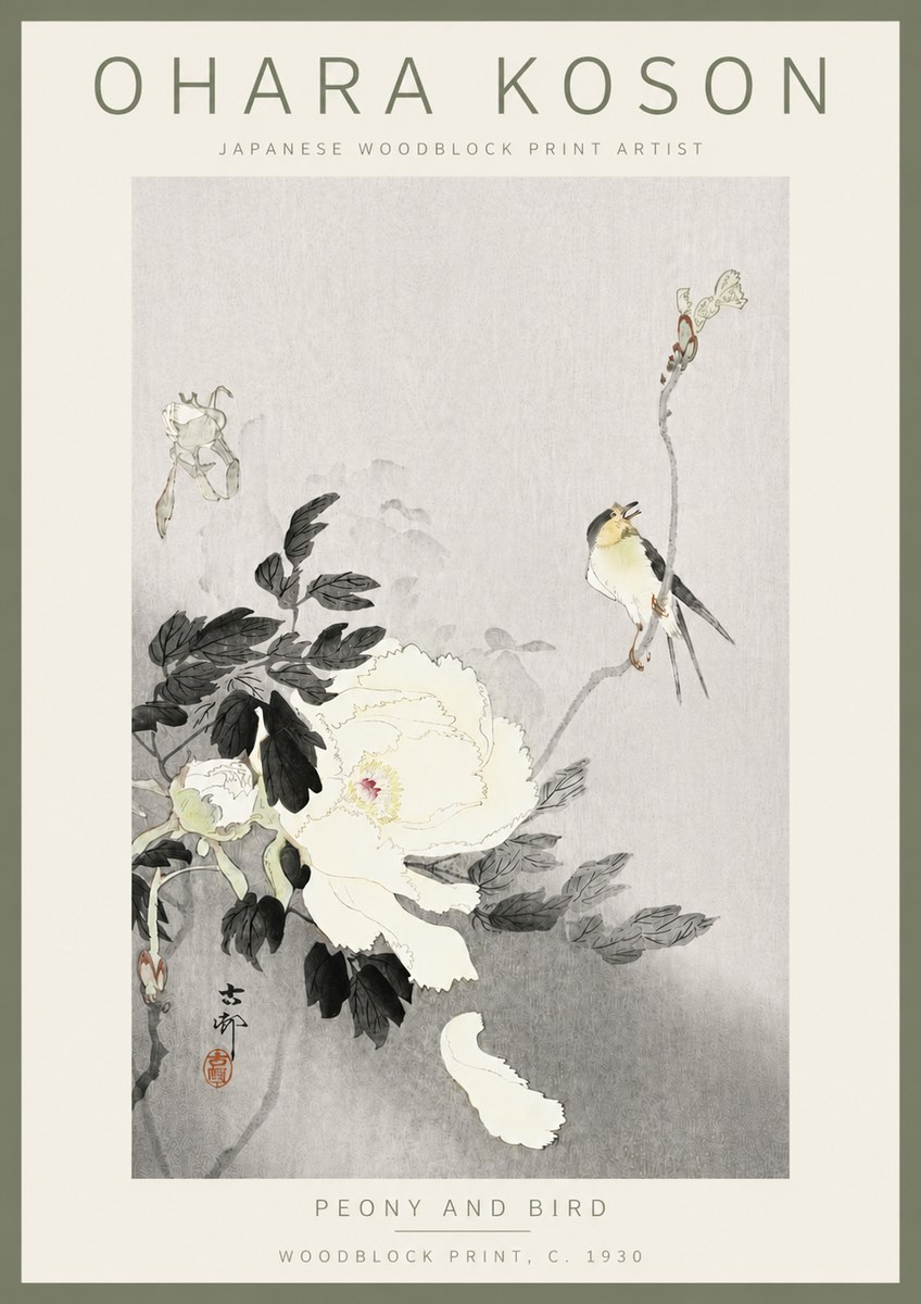 Ohara Koson Peony and Bird No5 - Póster