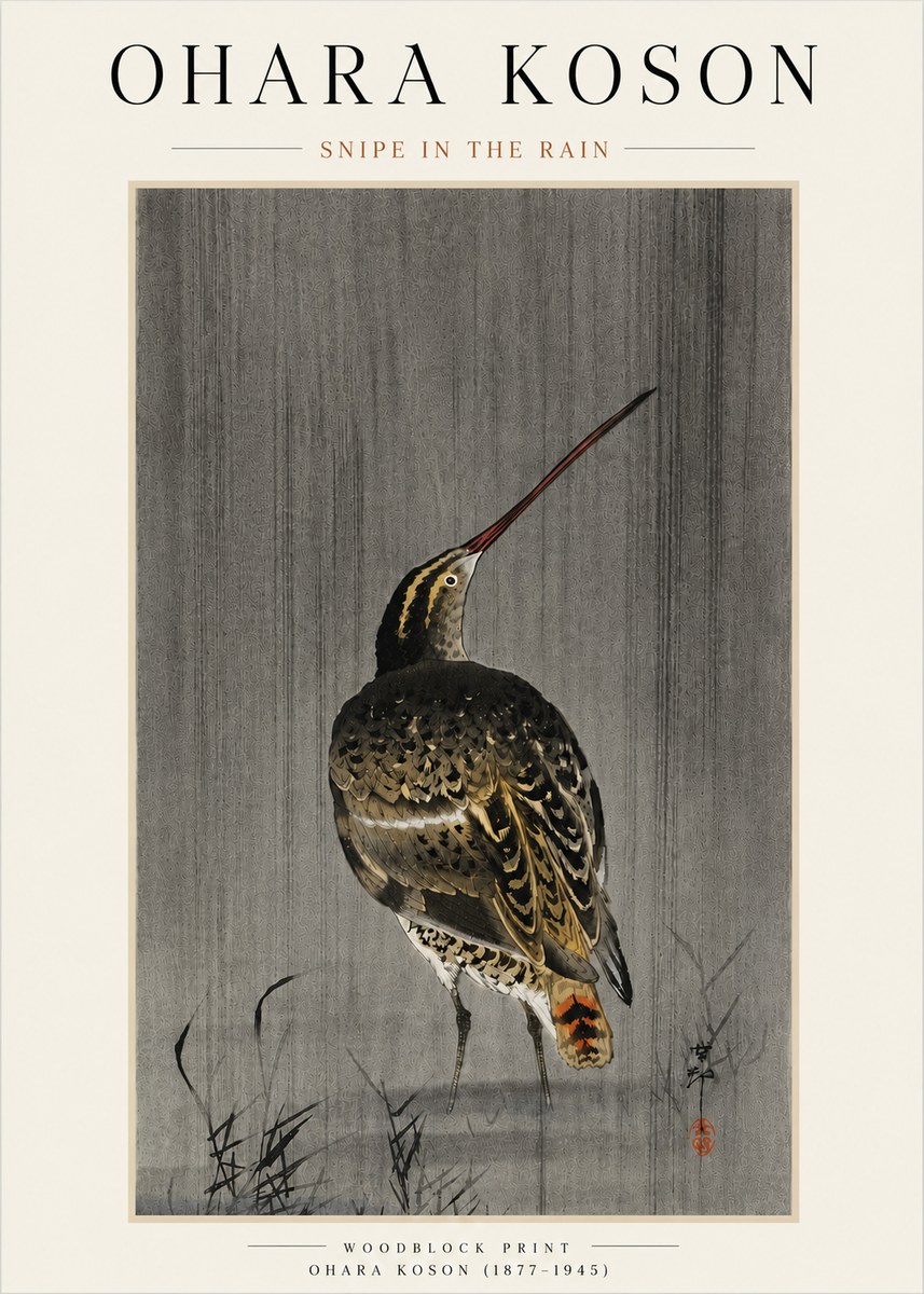 Ohara Koson Snipe in the Rain No4 - Póster