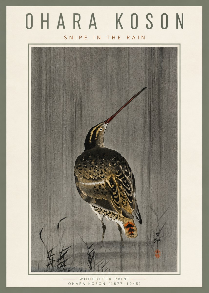 Ohara Koson Snipe in the Rain No6 - Póster