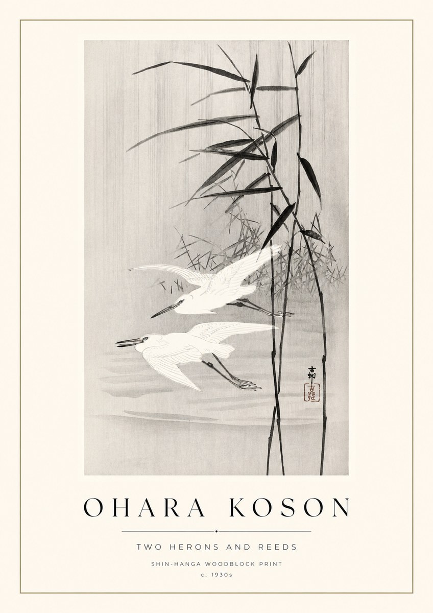 Ohara Koson Two Herons and Reeds No1 - Póster