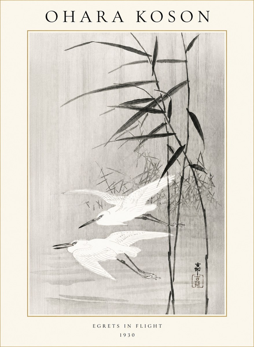 Ohara Koson Two Herons and Reeds No2 - Póster