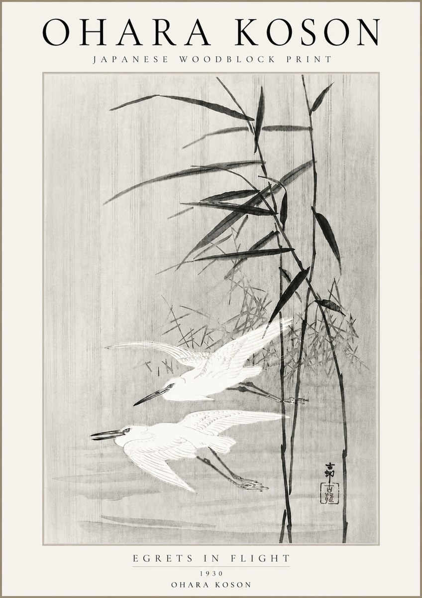 Ohara Koson Two Herons and Reeds No4 - Póster