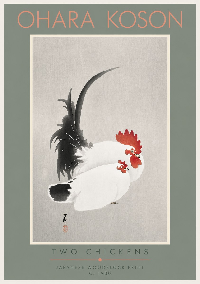 Ohara Koson Two Chickens No4 - Póster