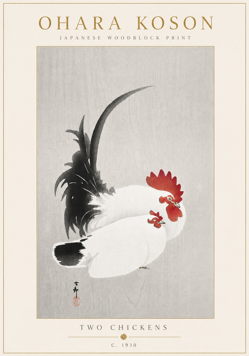 Ohara Koson Two Chickens No6 - Póster