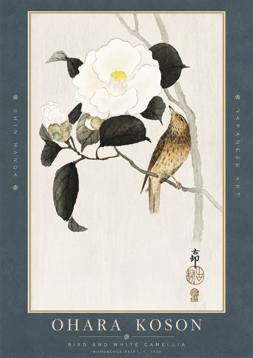Ohara Koson Bird and White Camellia No3 - Póster