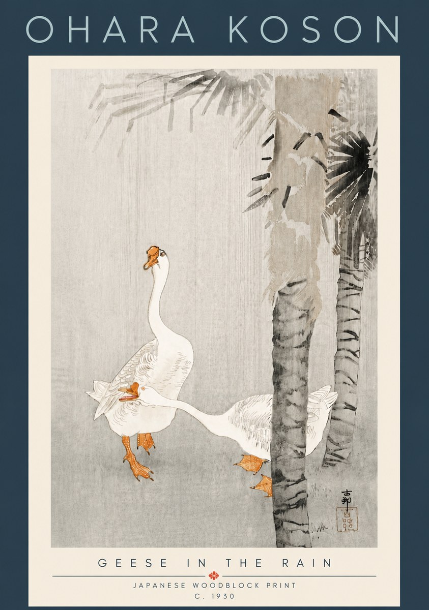 Ohara Koson Geese in the Rain No6 - Póster