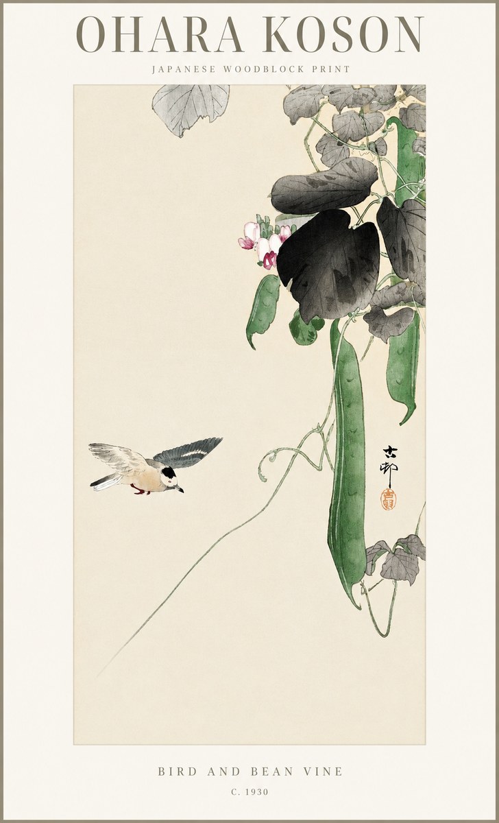 Ohara Koson Bird and Bean Vine No1 - Póster