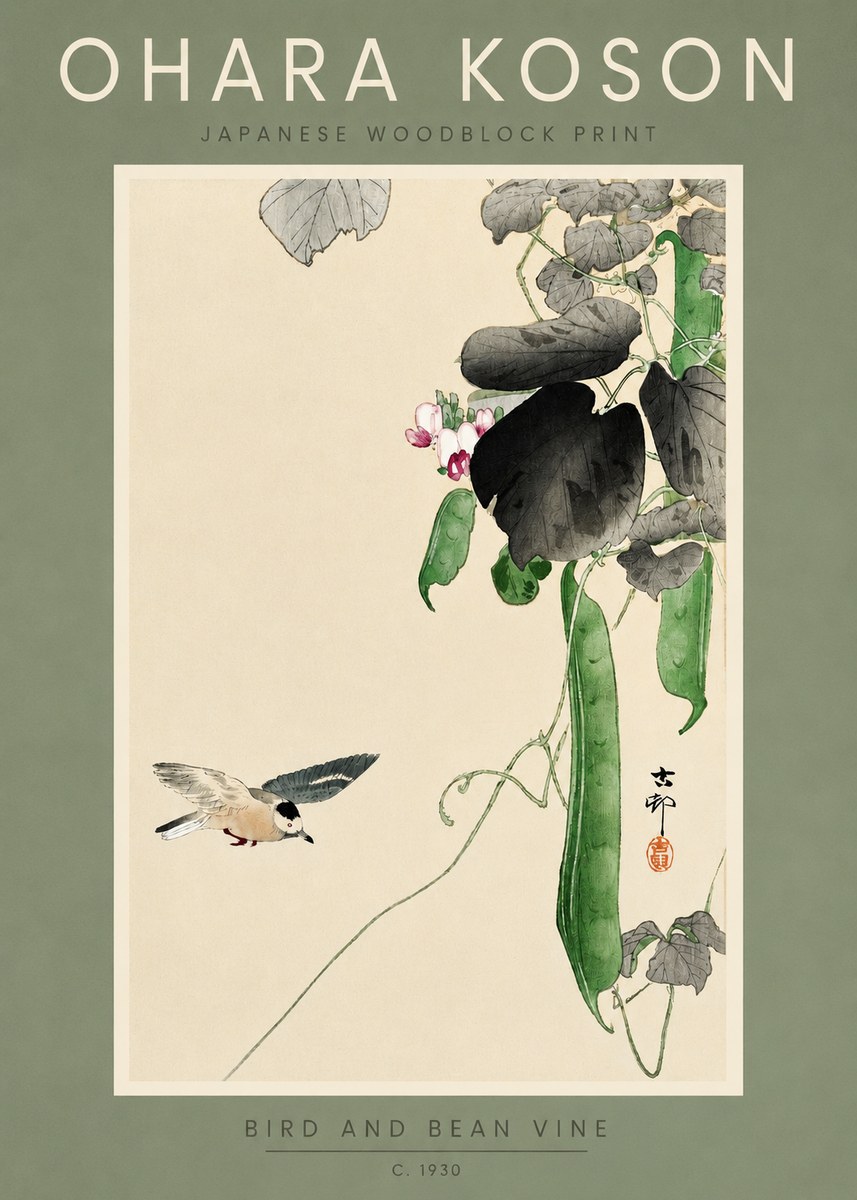Ohara Koson Bird and Bean Vine No2 - Póster