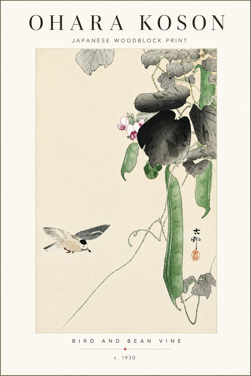 Ohara Koson Bird and Bean Vine No4 - Póster