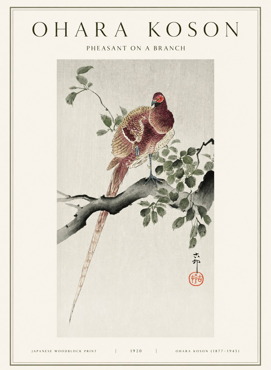 Ohara Koson Pheasant on a Branch No1 - Póster