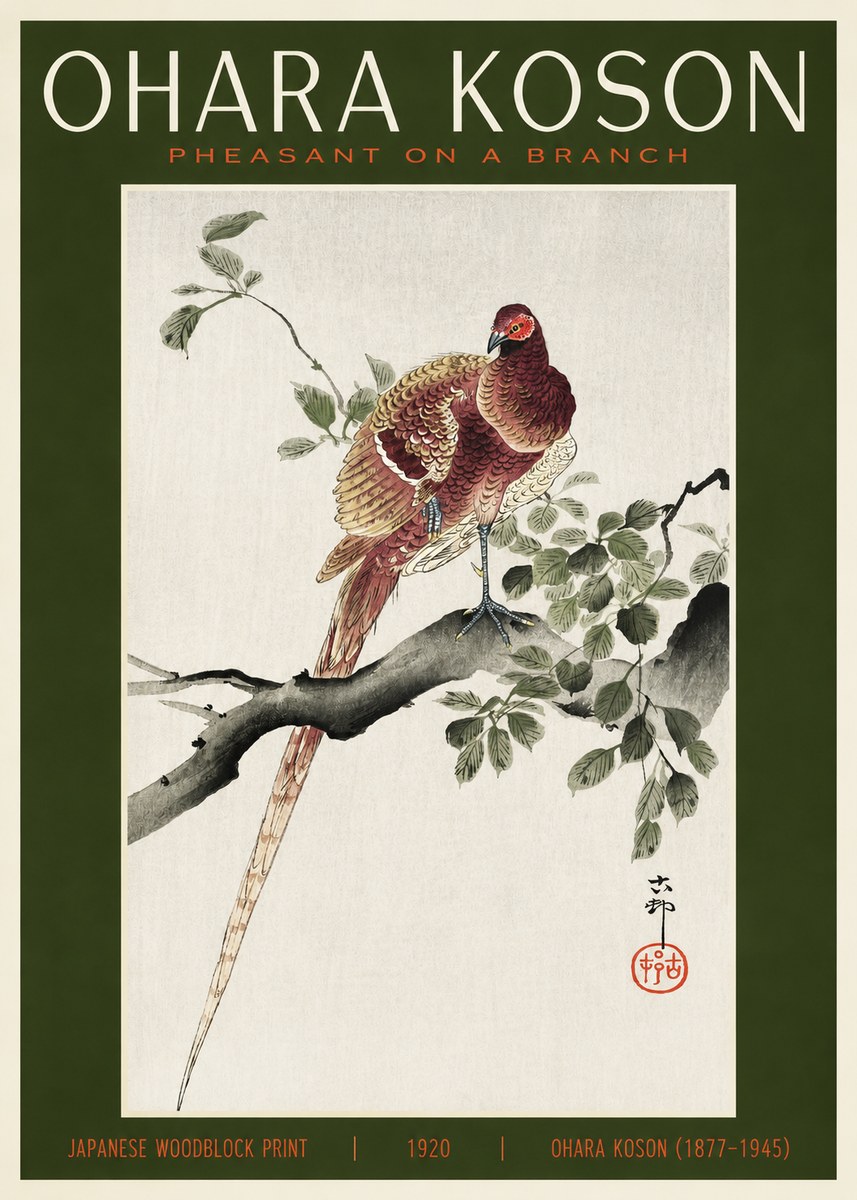 Ohara Koson Pheasant on a Branch No2 - Póster