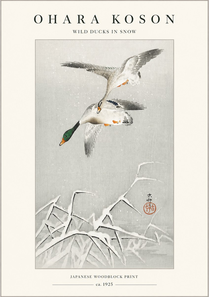 Ohara Koson Wild Ducks in Snow No1 - Póster