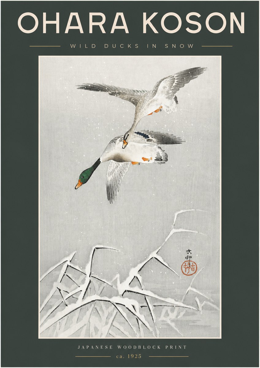 Ohara Koson Wild Ducks in Snow No2 - Póster