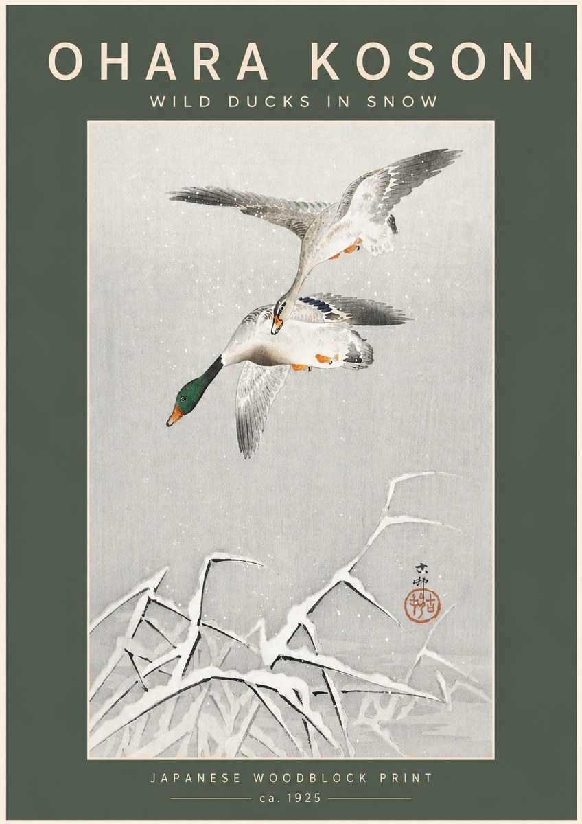 Ohara Koson Wild Ducks in Snow No5 - Póster