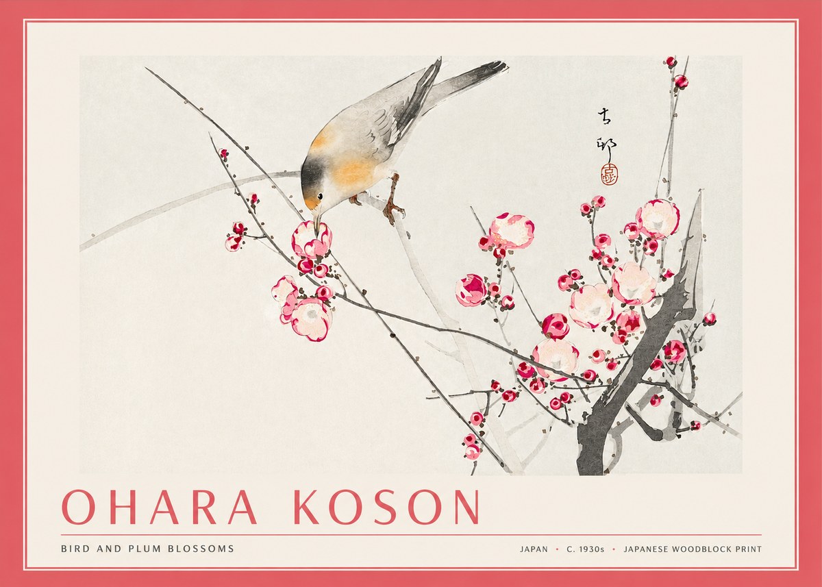 Ohara Koson Bird and Plum Blossoms No3 - Póster