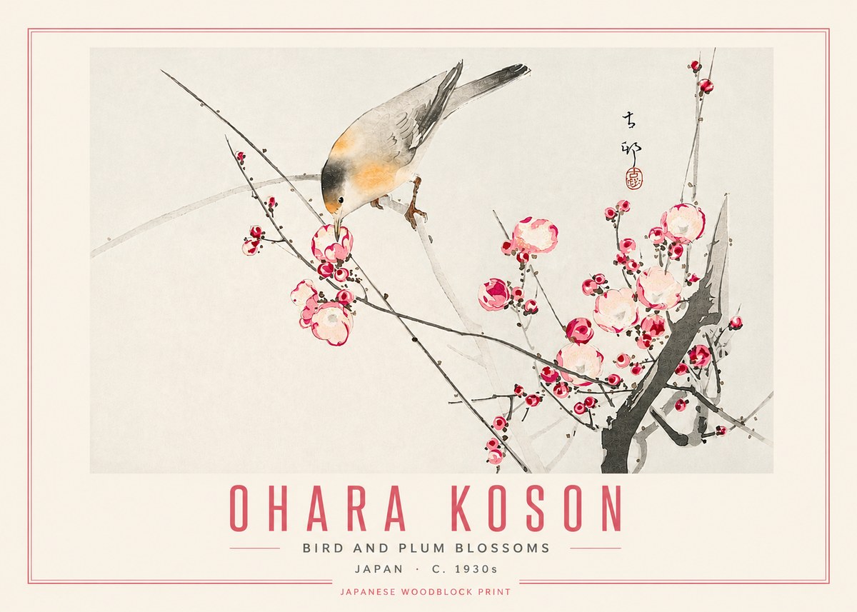 Ohara Koson Bird and Plum Blossoms No5 - Póster
