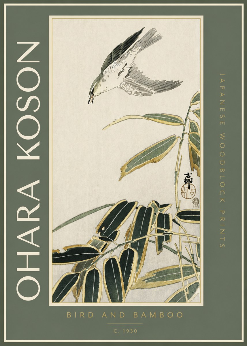Ohara Koson Bird and Bamboo No2 - Póster