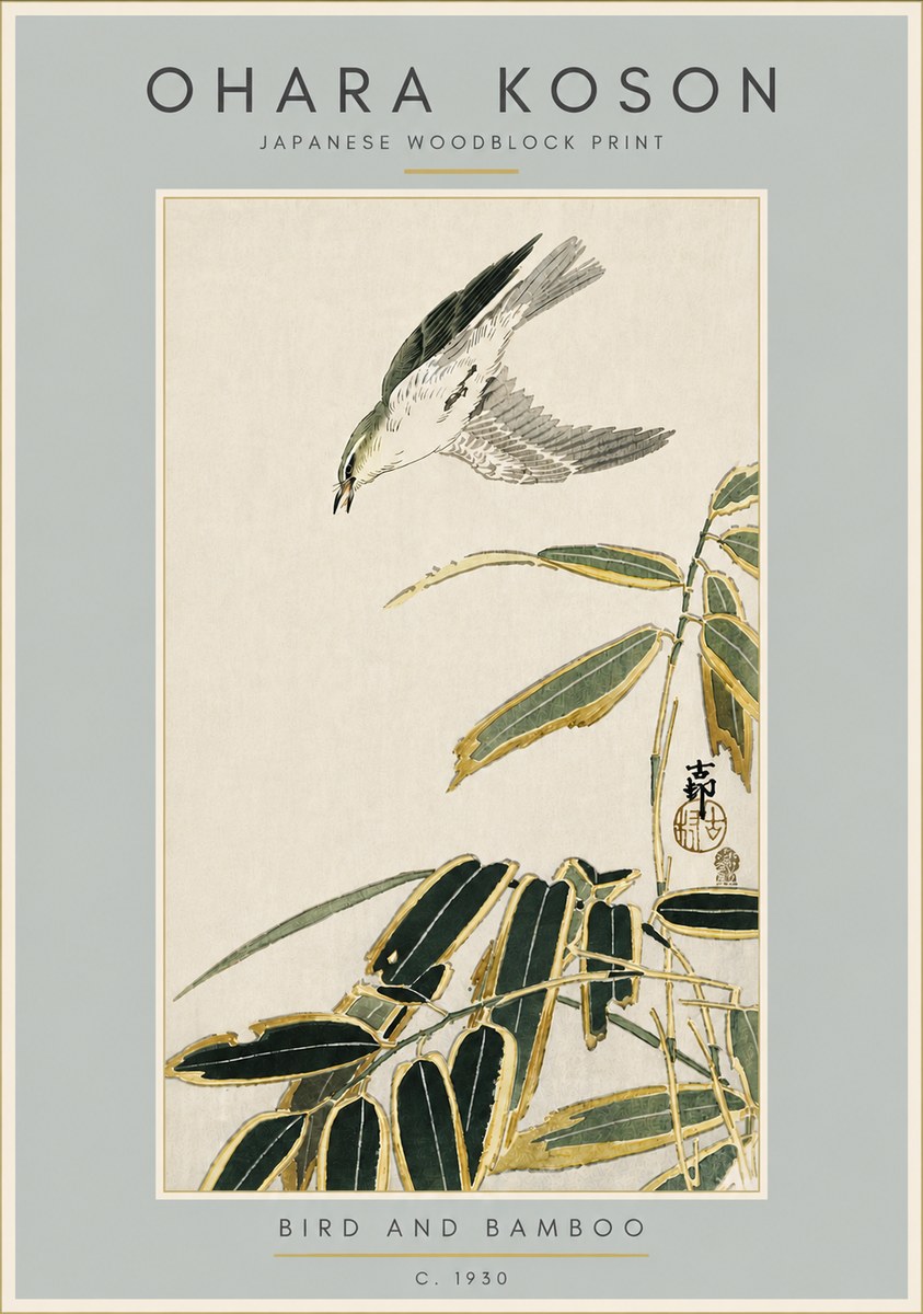 Ohara Koson Bird and Bamboo No6 - Póster