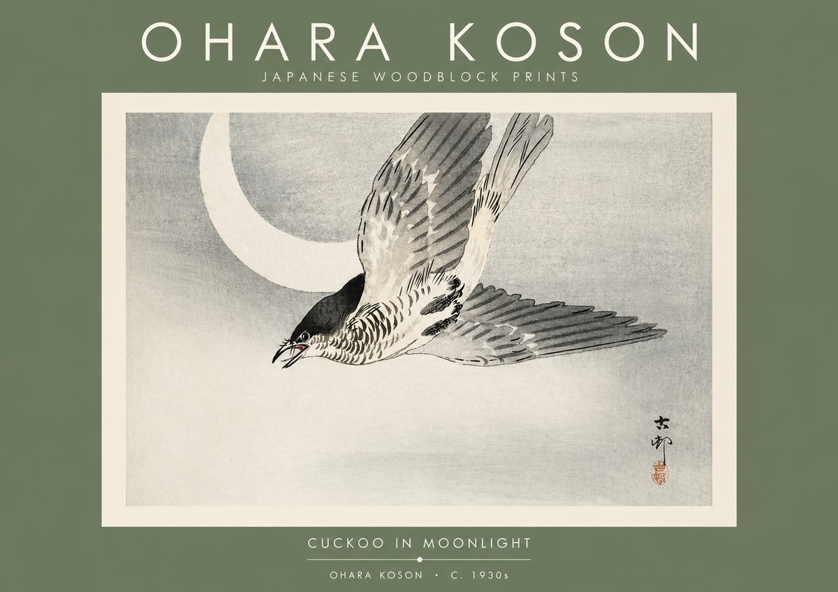 Ohara Koson Cuckoo in Moonlight No4 - Póster