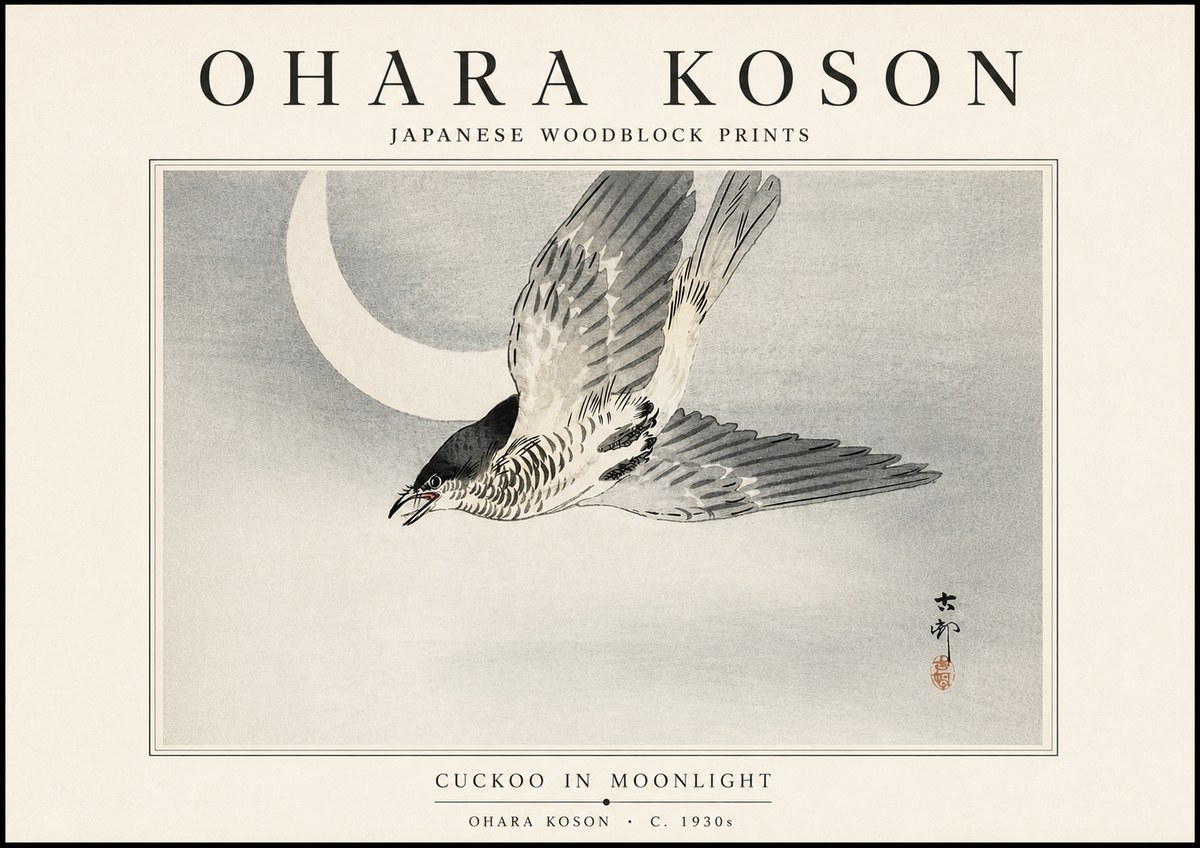 Ohara Koson Cuckoo in Moonlight No5 - Póster