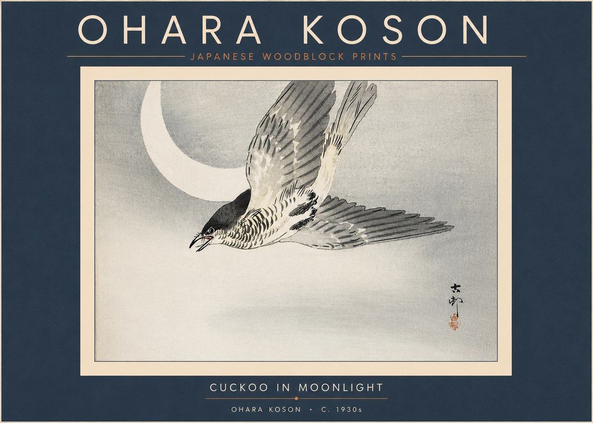 Ohara Koson Cuckoo in Moonlight No6 - Póster