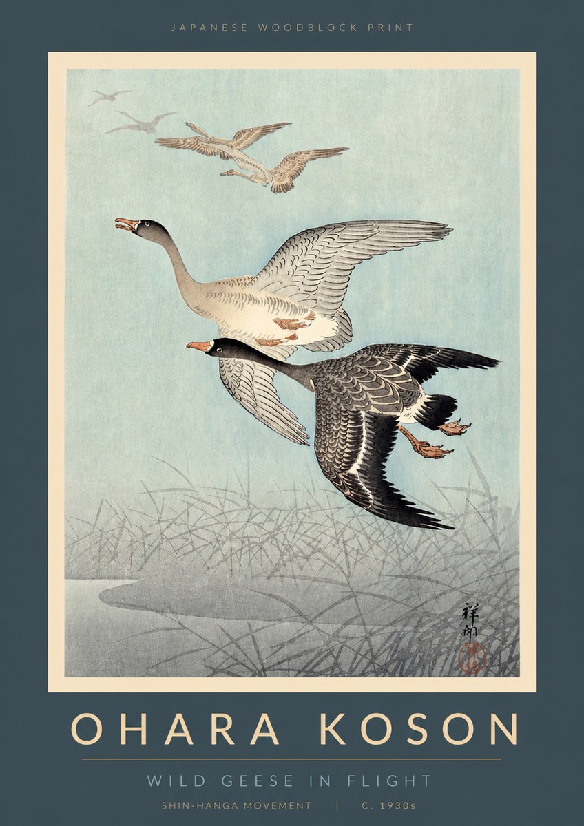 Ohara Koson Wild Geese in Flight II No2 - Póster