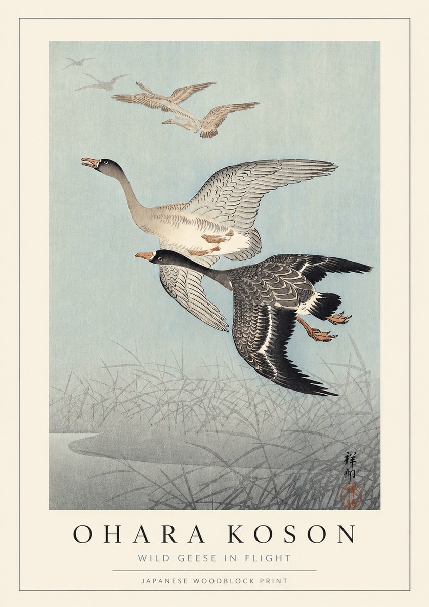 Ohara Koson Wild Geese in Flight II No3 - Póster
