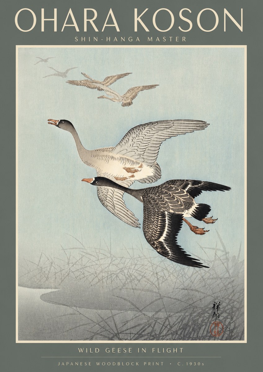 Ohara Koson Wild Geese in Flight II No4 - Póster