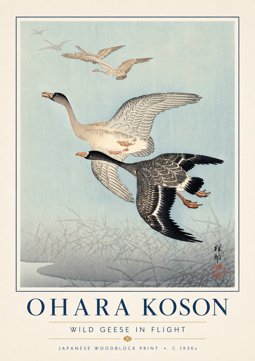 Ohara Koson Wild Geese in Flight II No6 - Póster