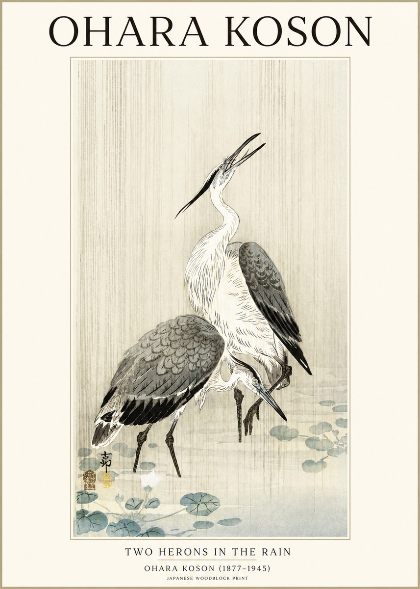 Ohara Koson Two Herons in the Rain No1 - Póster