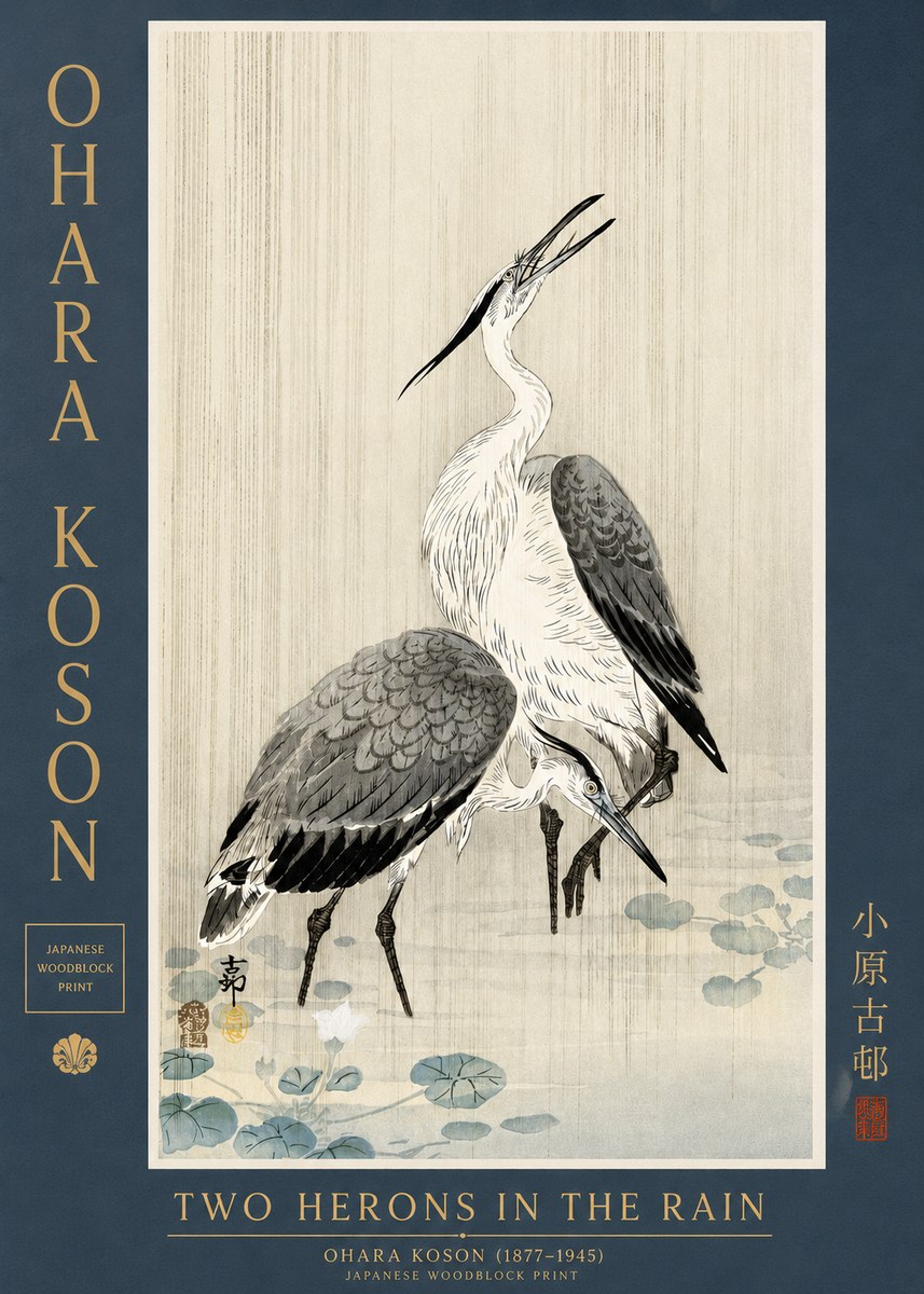 Ohara Koson Two Herons in the Rain No3 - Póster