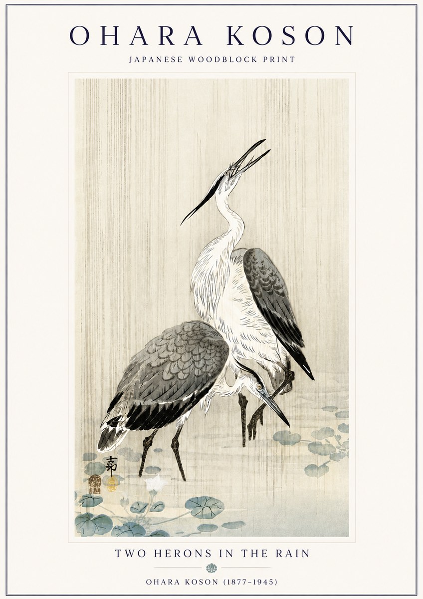 Ohara Koson Two Herons in the Rain No6 - Póster