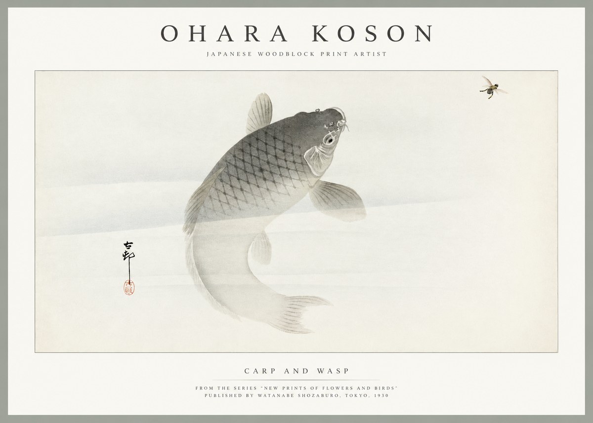 Ohara Koson Carp and Wasp No1 - Póster