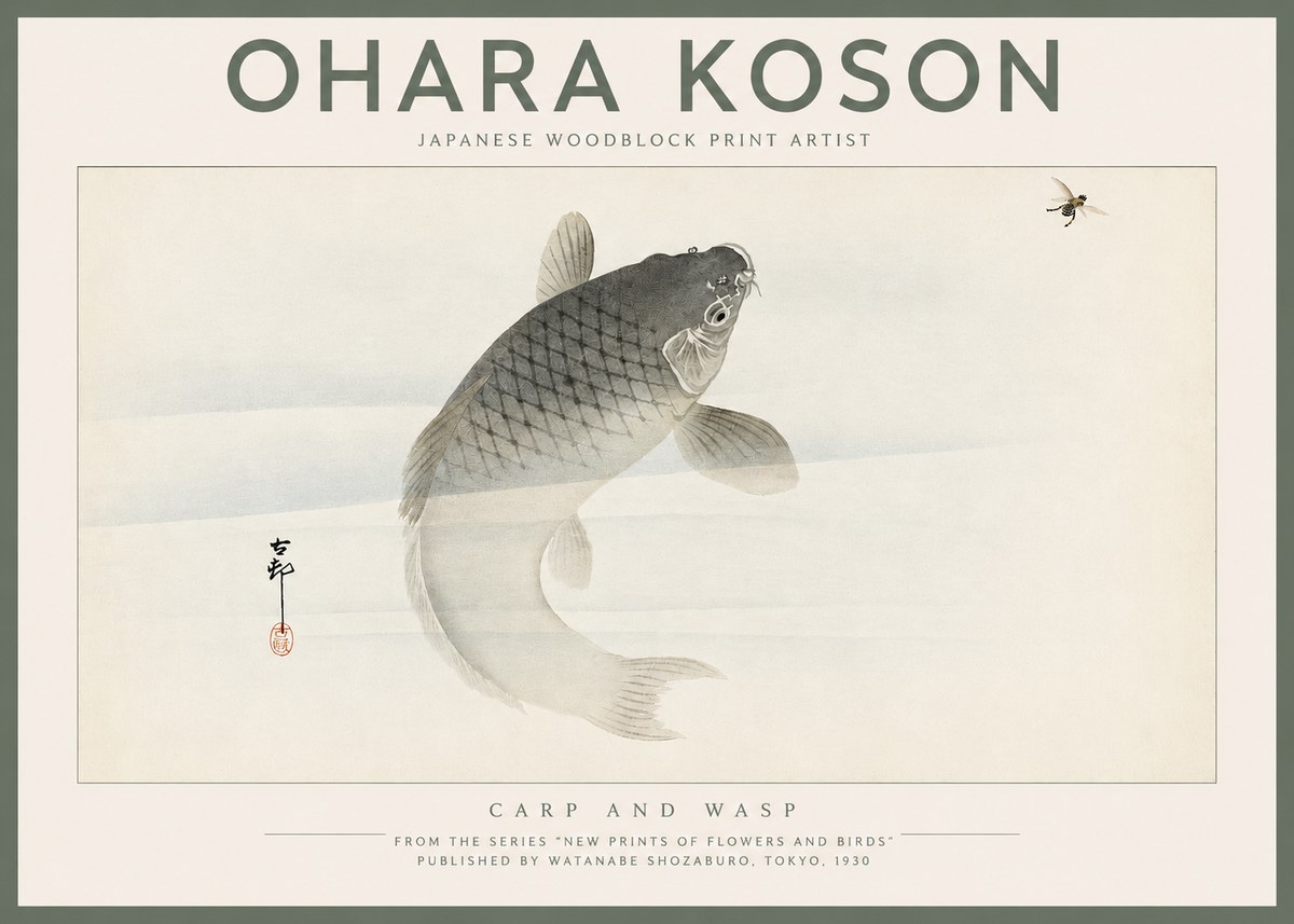 Ohara Koson Carp and Wasp No2 - Póster
