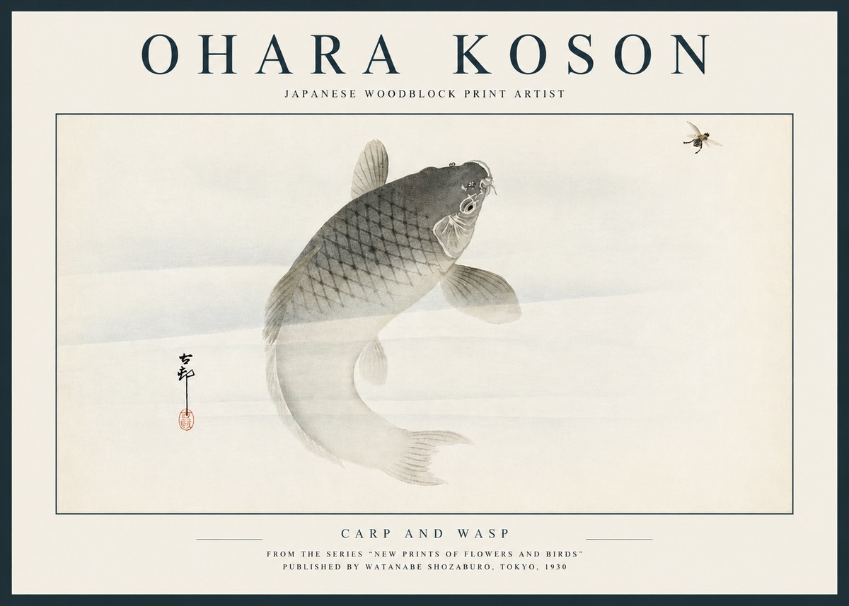 Ohara Koson Carp and Wasp No3 - Póster