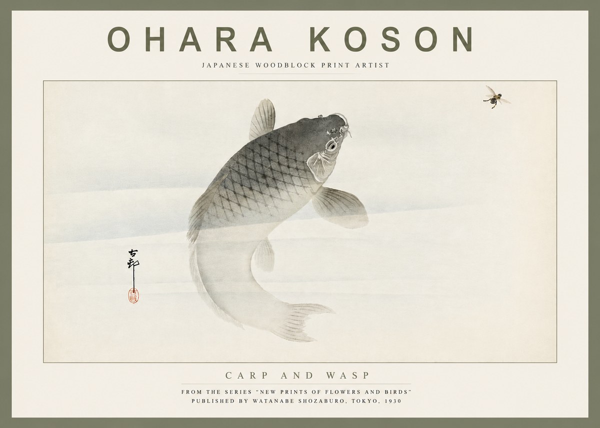 Ohara Koson Carp and Wasp No4 - Póster